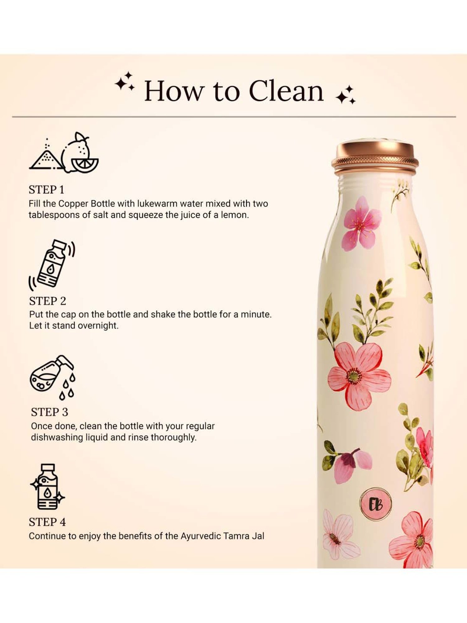 Everything Beautiful Cream Copper Water Bottle - Seamless (0.95 L)