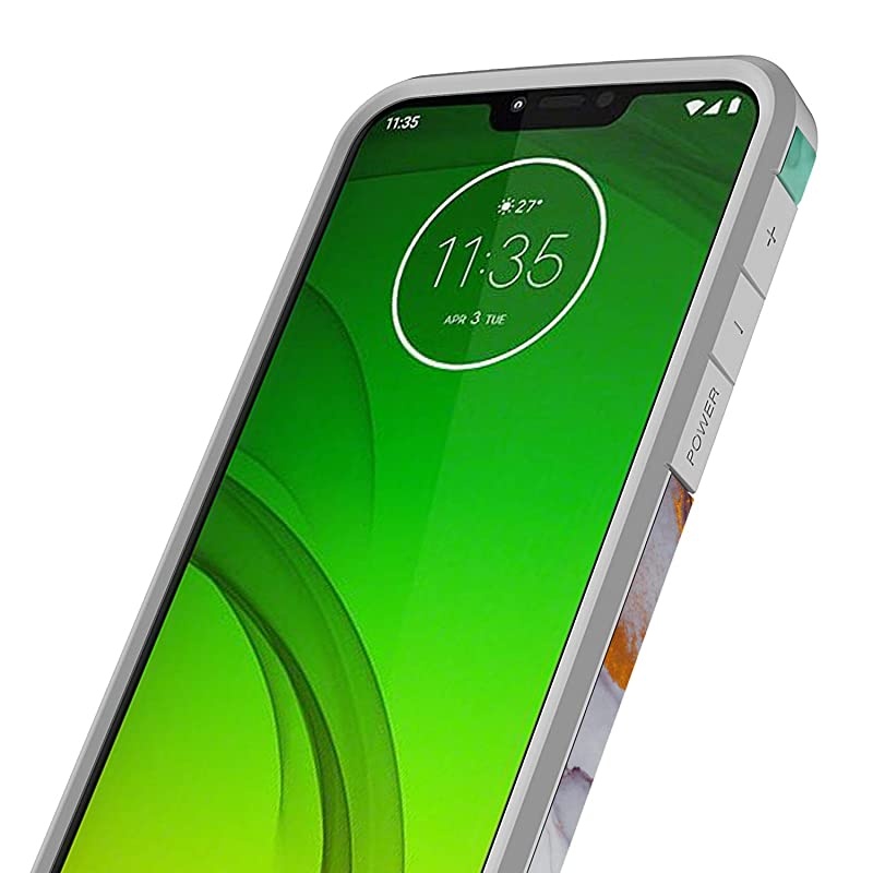 for Moto G7 Power Case, Moto G7 Supra Case, Hybrid Drop Protection Sleek Slim Dual Layer Shockproof Colorful Graphic Armor Case for LG Moto G7 Power/Supra (Green Marble)