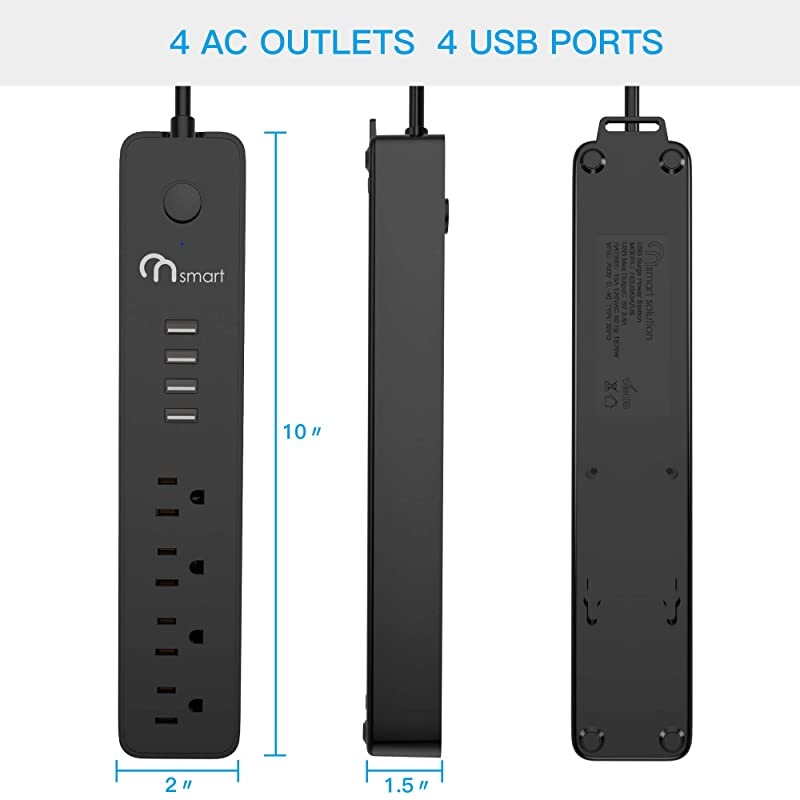 ON USB Surge Protector Power Strip 4 Multi Outlets with 4 USB Charging Ports 34A Total Output600J Surge Protector Power Bar 6 ft Long UL Cord Wall MountBlack
