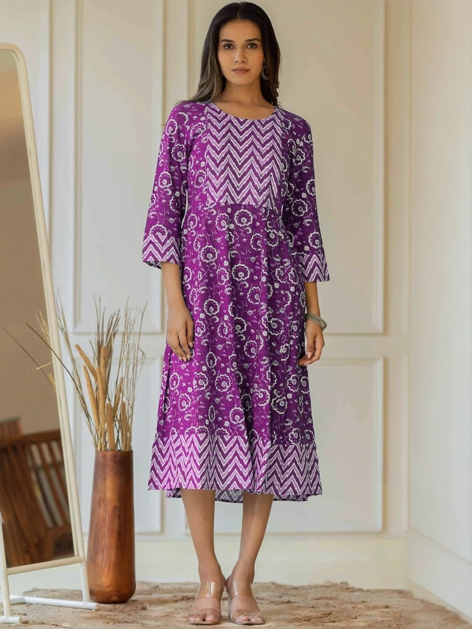 MIRCHI FASHION Purple Cotton Printed A-Line Dress