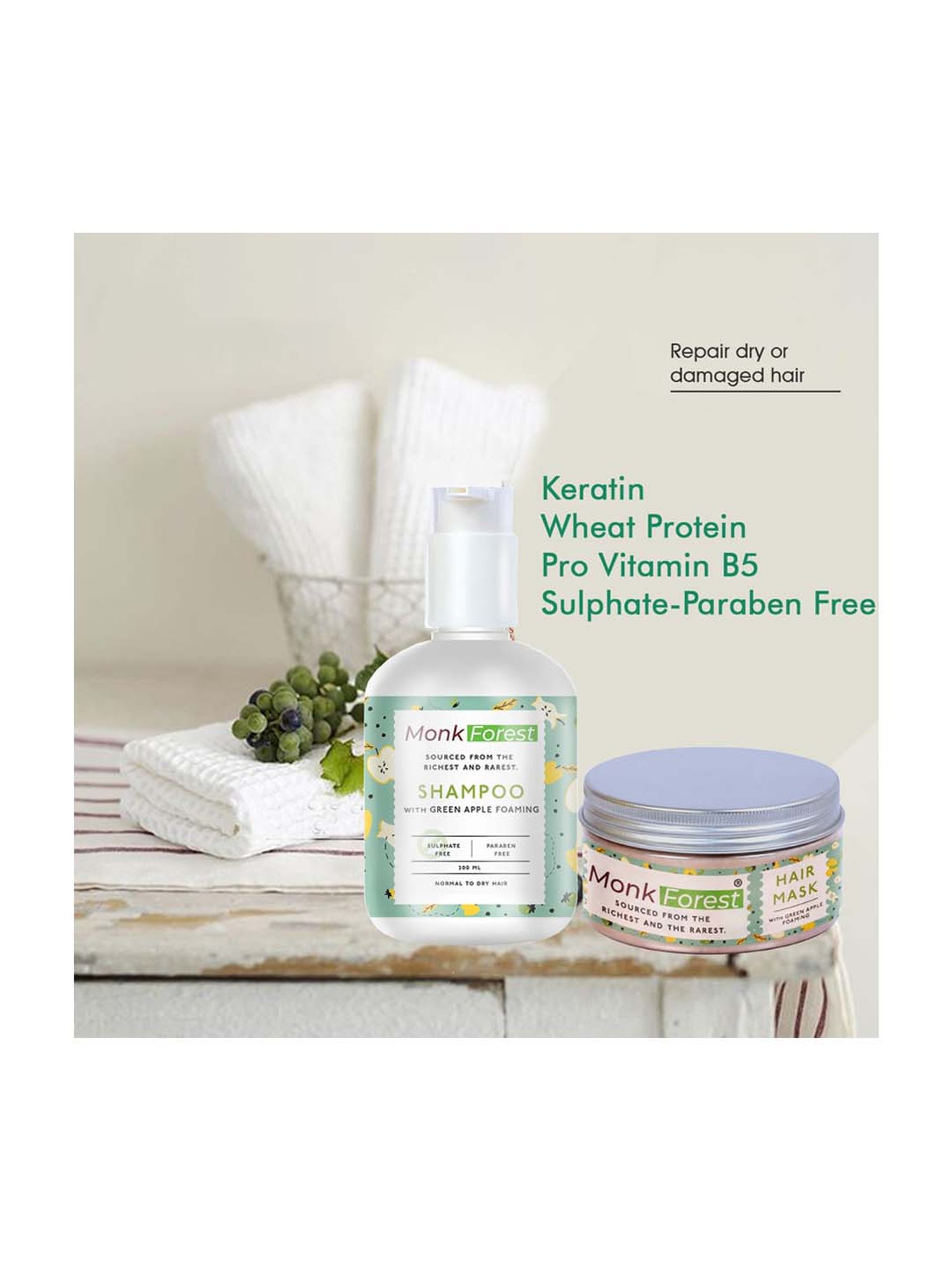 Monk Forest Scalp Soothing Hair Mask & Green Apple Foaming Shampoo