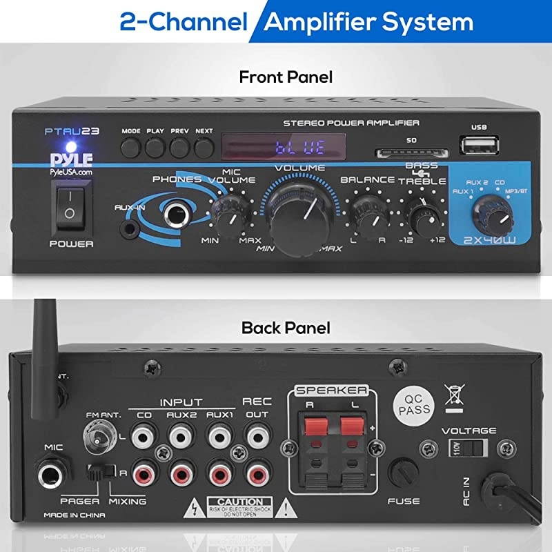 Bluetooth Amplifier in Wall, Home Stereo Audio System, 5 Inches Video Player with Touch Screen, Black, BM207M