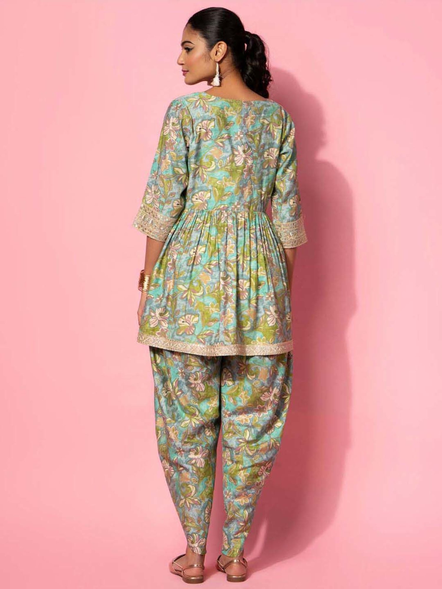 Libas Green Printed Silk Blend Co-Ords