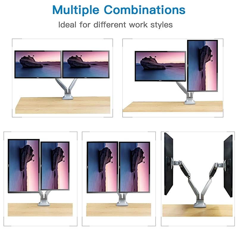 Dual Monitor Mount Stand Aluminum Gas Spring Monitor Arm Desk Mount Full Motion Adjustable VESA Bracket for 2 13 to 32 Inch Computer Screen with Clamp Grommet Base