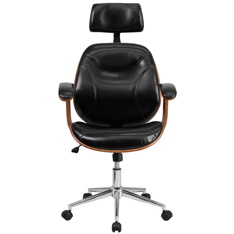 High Back Leather Executive Ergonomic Wood Swivel Office Chair with Arms Black - Riverstone Furniture