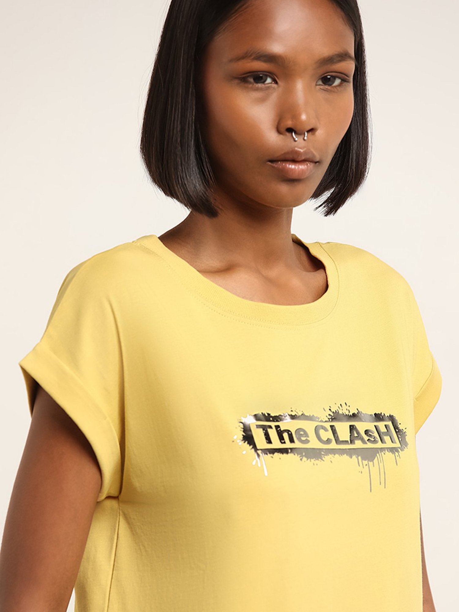 Studiofit by Westside Yellow Text Printed T-Shirt