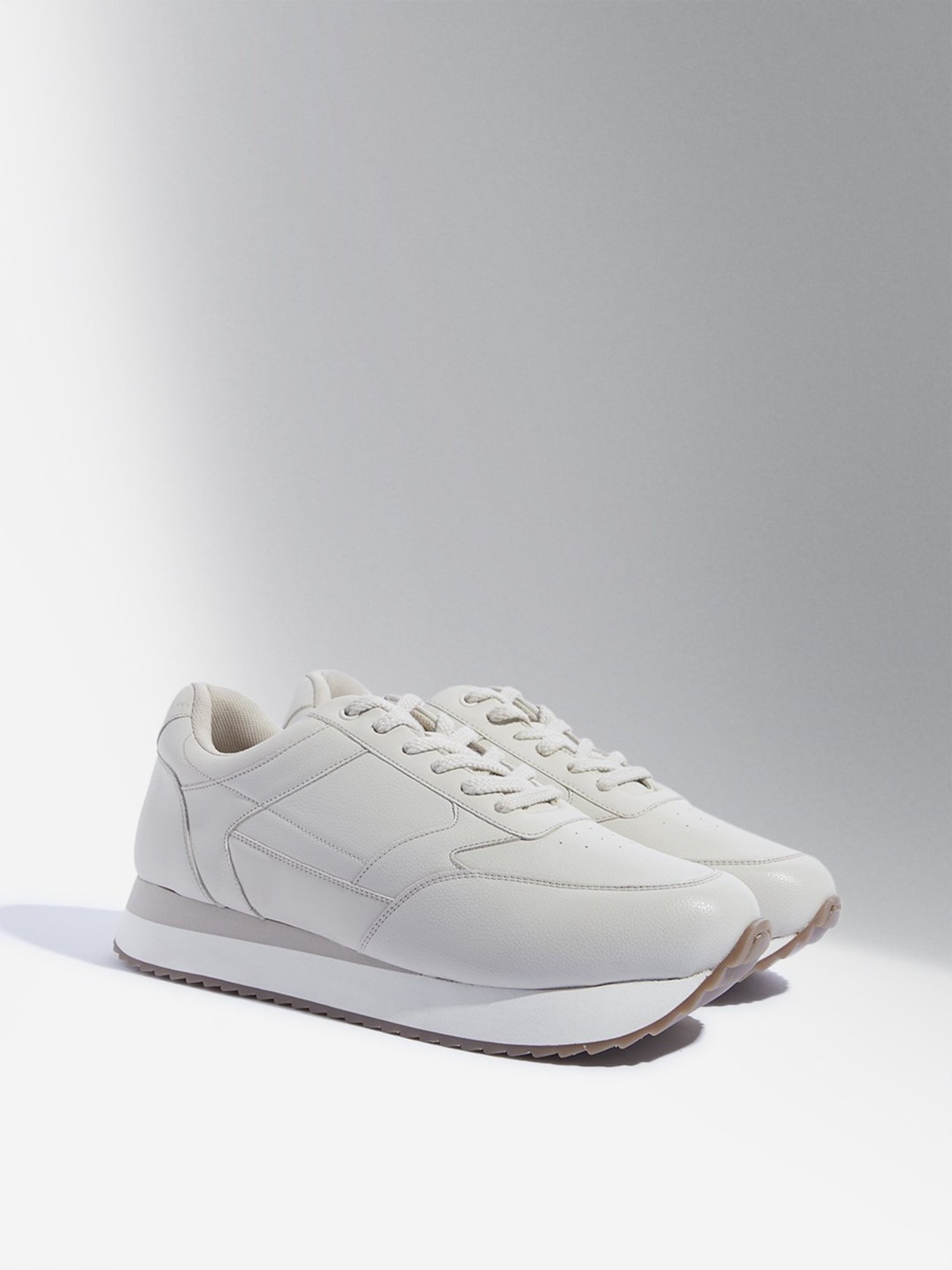 SOLEPLAY by Westside Beige Perforated Lace-Up Sneakers