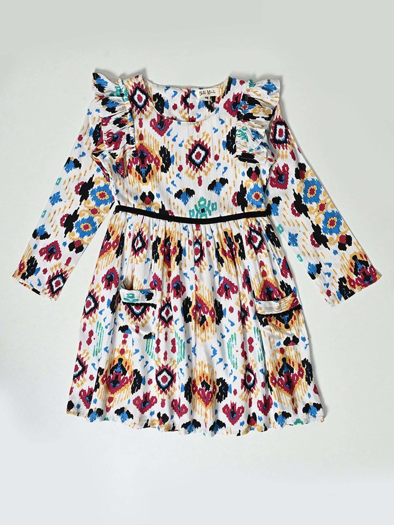 Bella Moda Kids White Cotton Printed Full Sleeves Dress