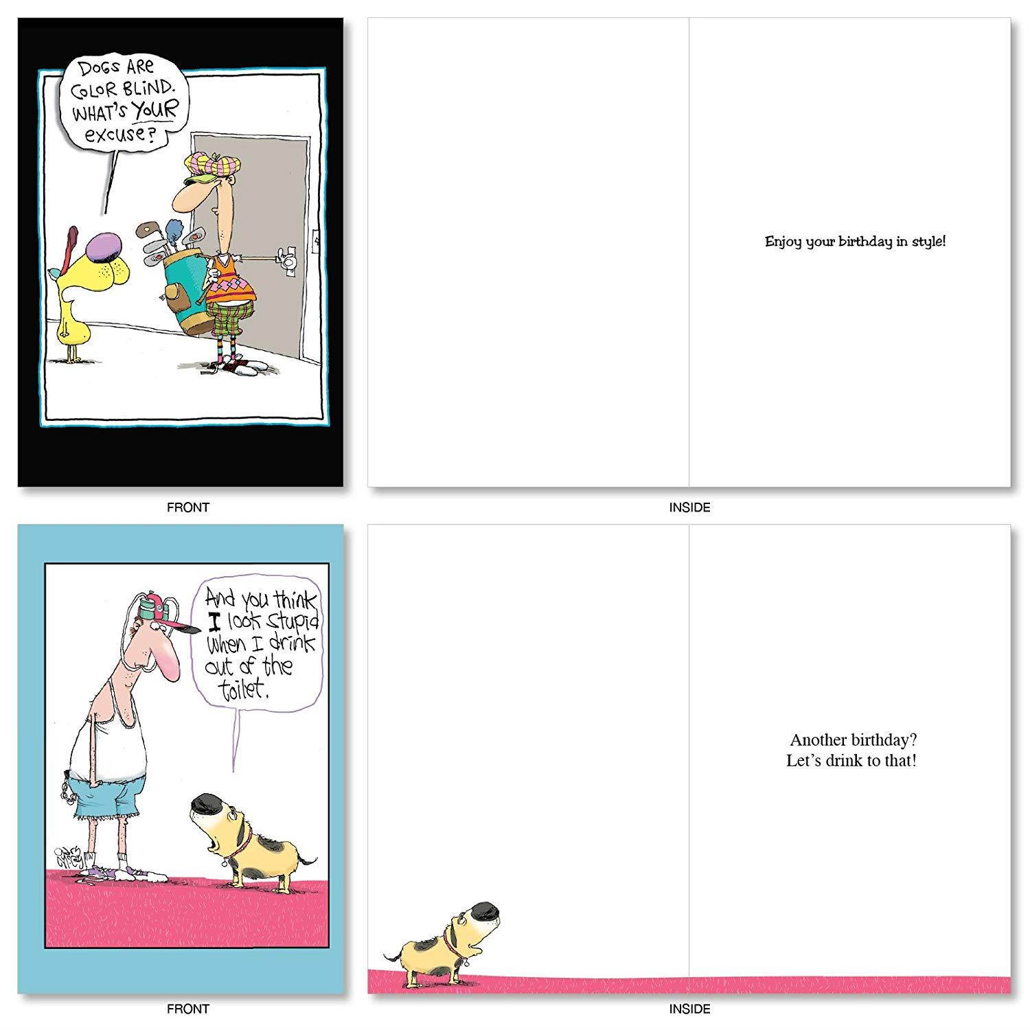 A4885BDG Dogs of McCoy Bros.: Assorted Box of Humorous Birthday Cards, w/ 12 Envelopes (10 Designs, 1 Notecard Per Design)