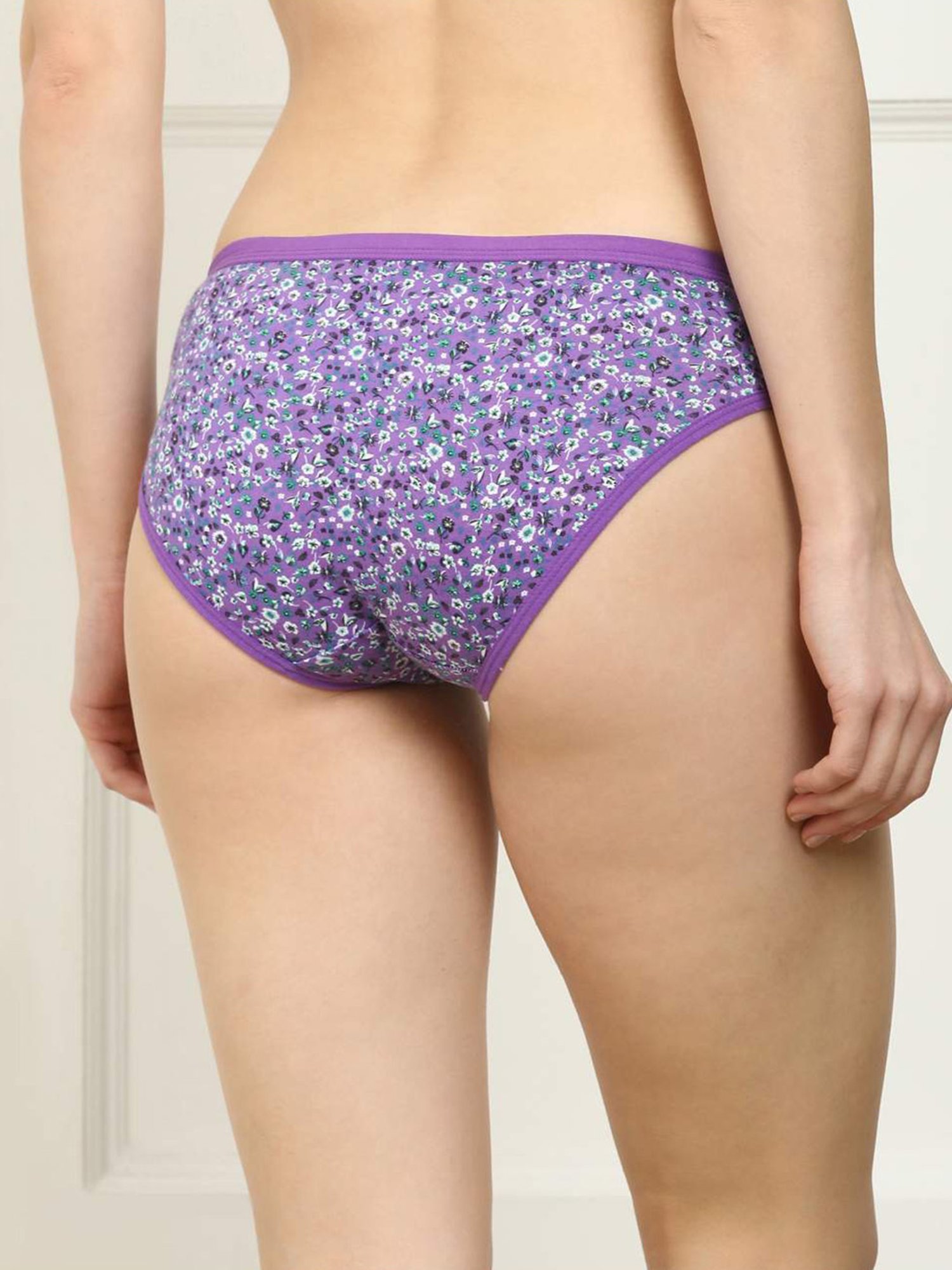 AROUSY Purple & Green Cotton Floral Print Hipster Panties - Pack Of 6
