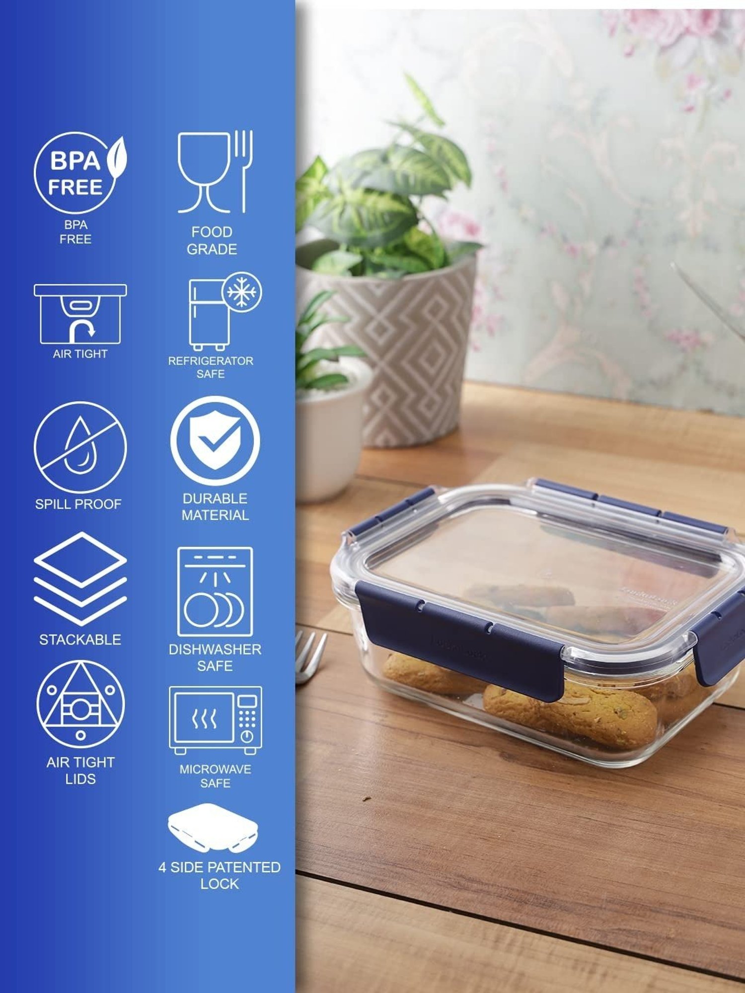 Lock & Lock Transparent Glass Airtight Containers With Lid