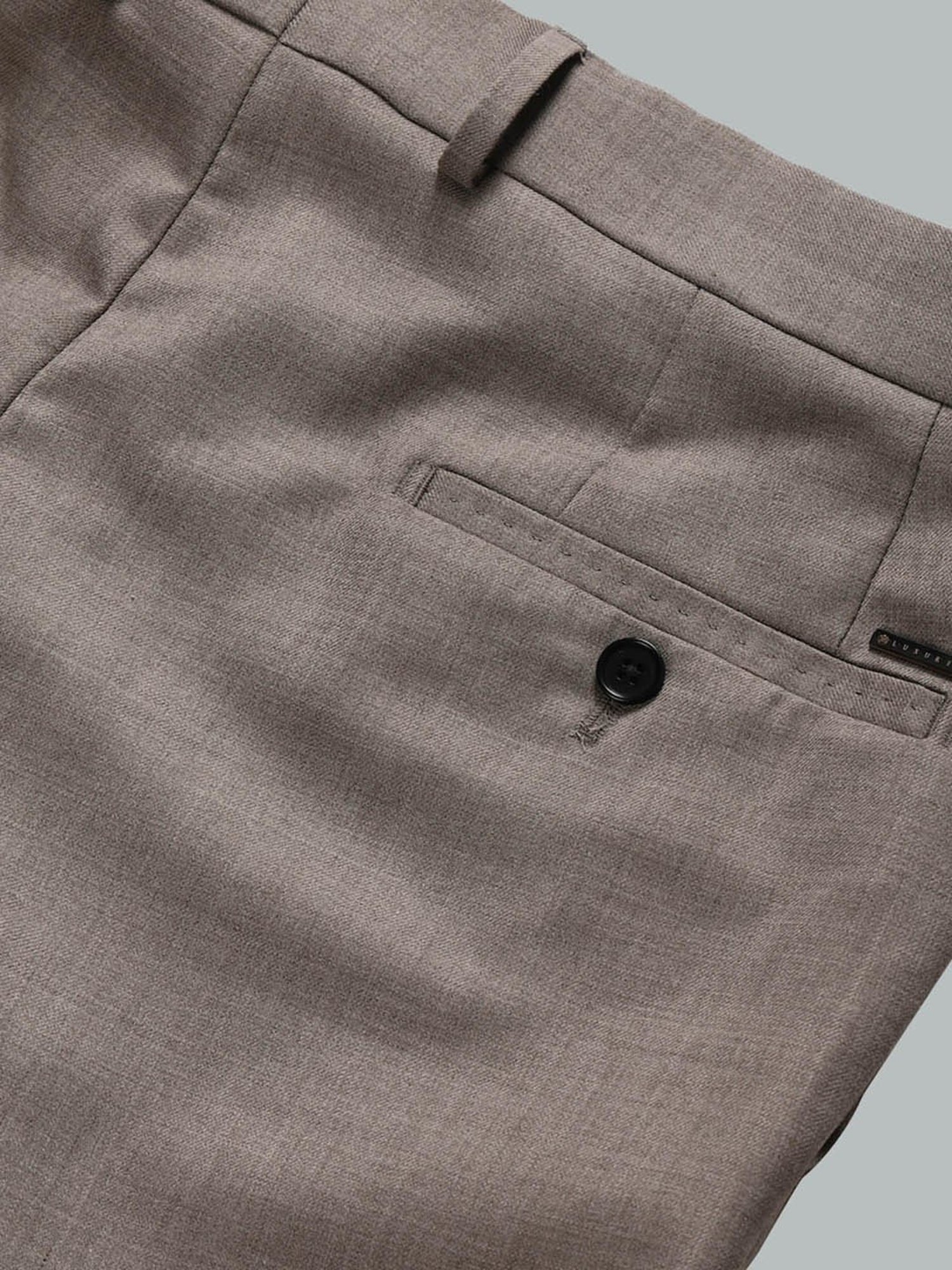 Luxure By Louis Philippe Grey Slim Fit Flat Front Trousers