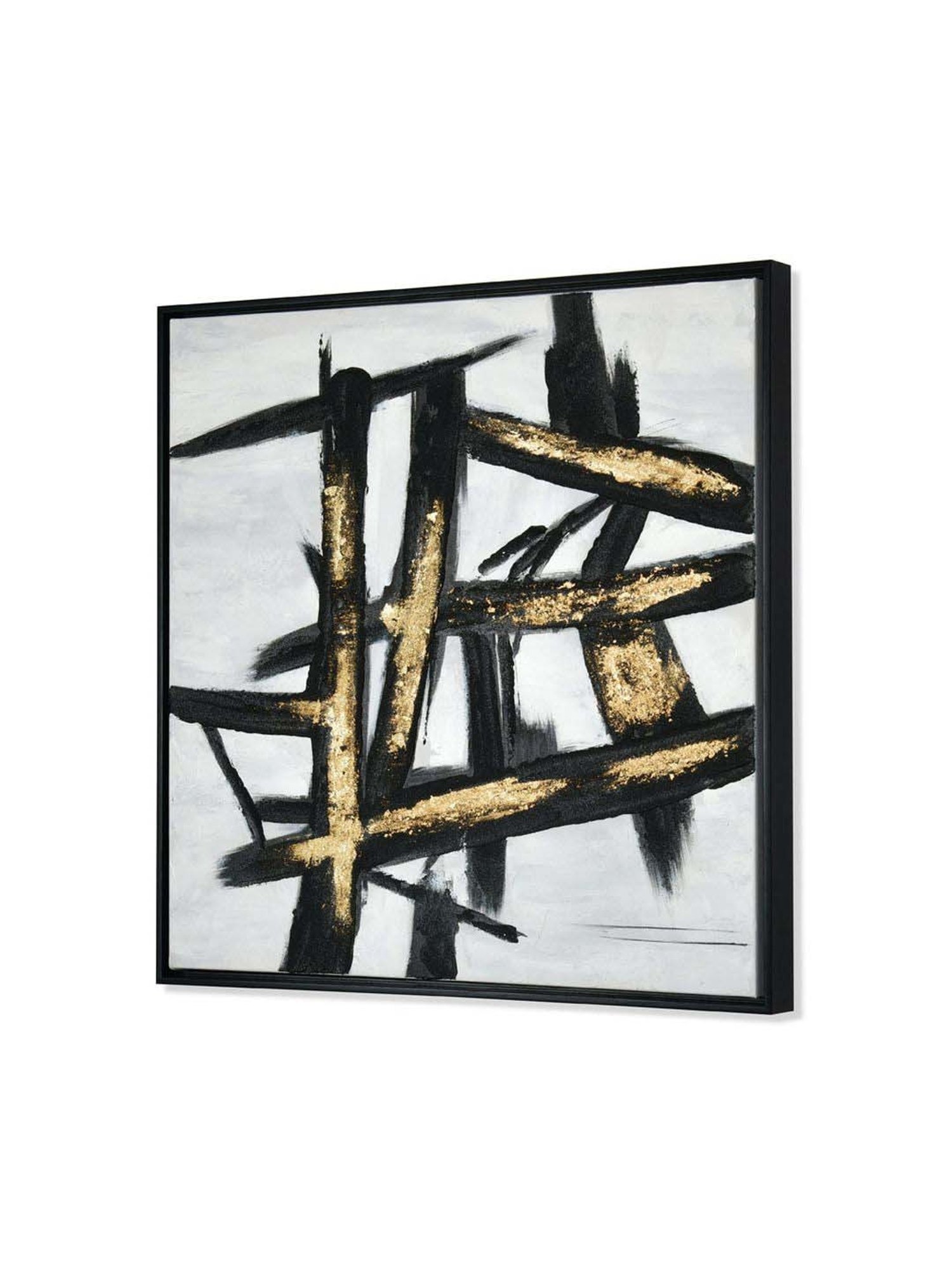 @home Black & Gold Canvas Criss Cross Design Wall Painting