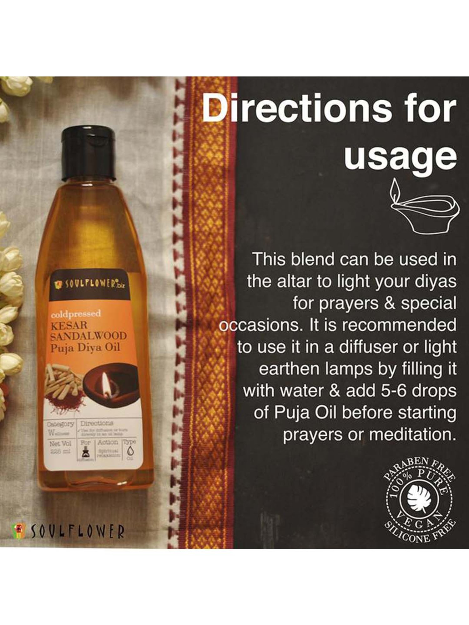 Soulflower Kesar Sandalwood Diya Oil (225 ml) - Set of 1