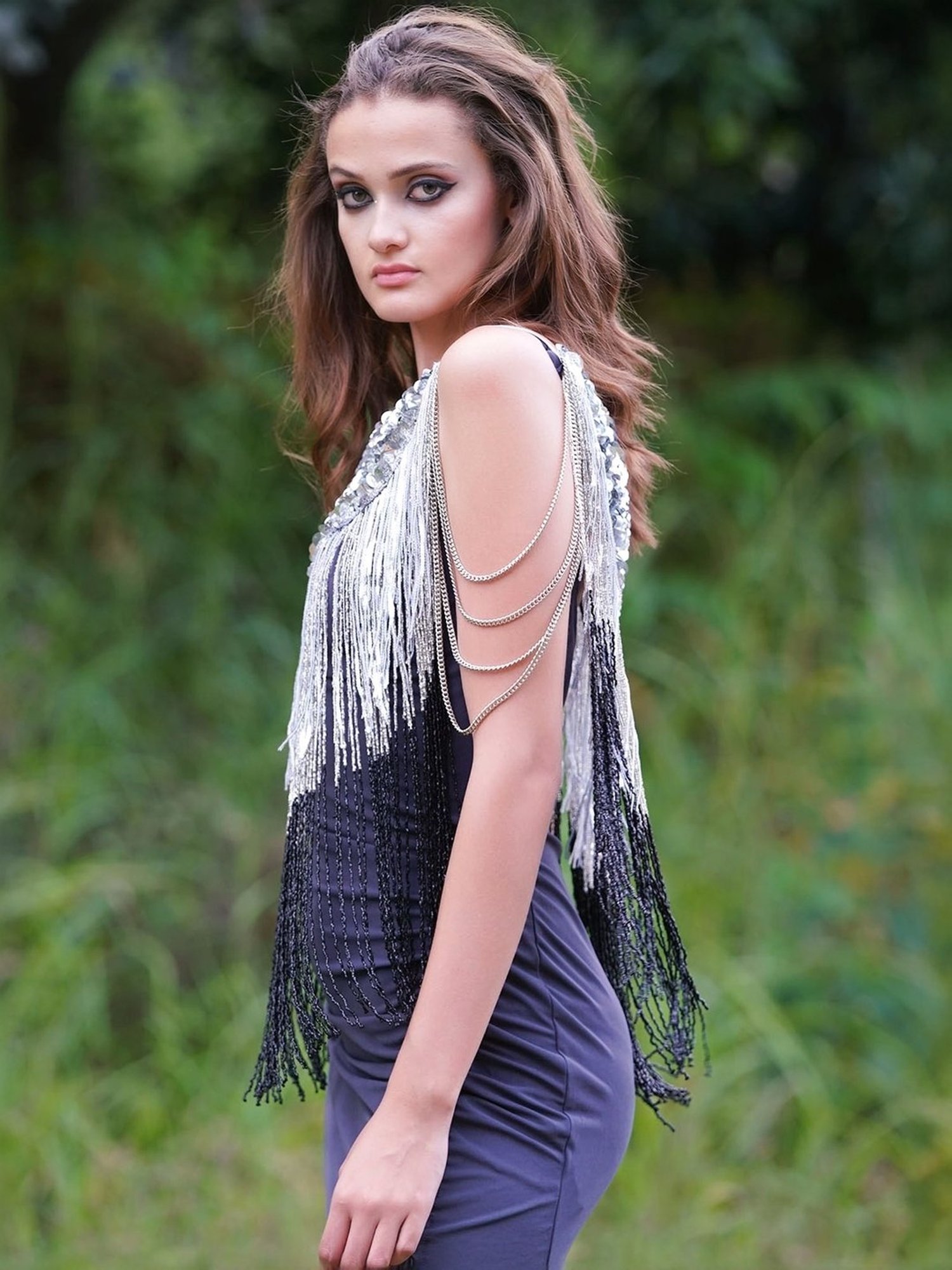 Odette Grey Embellished Fancy Short Cape