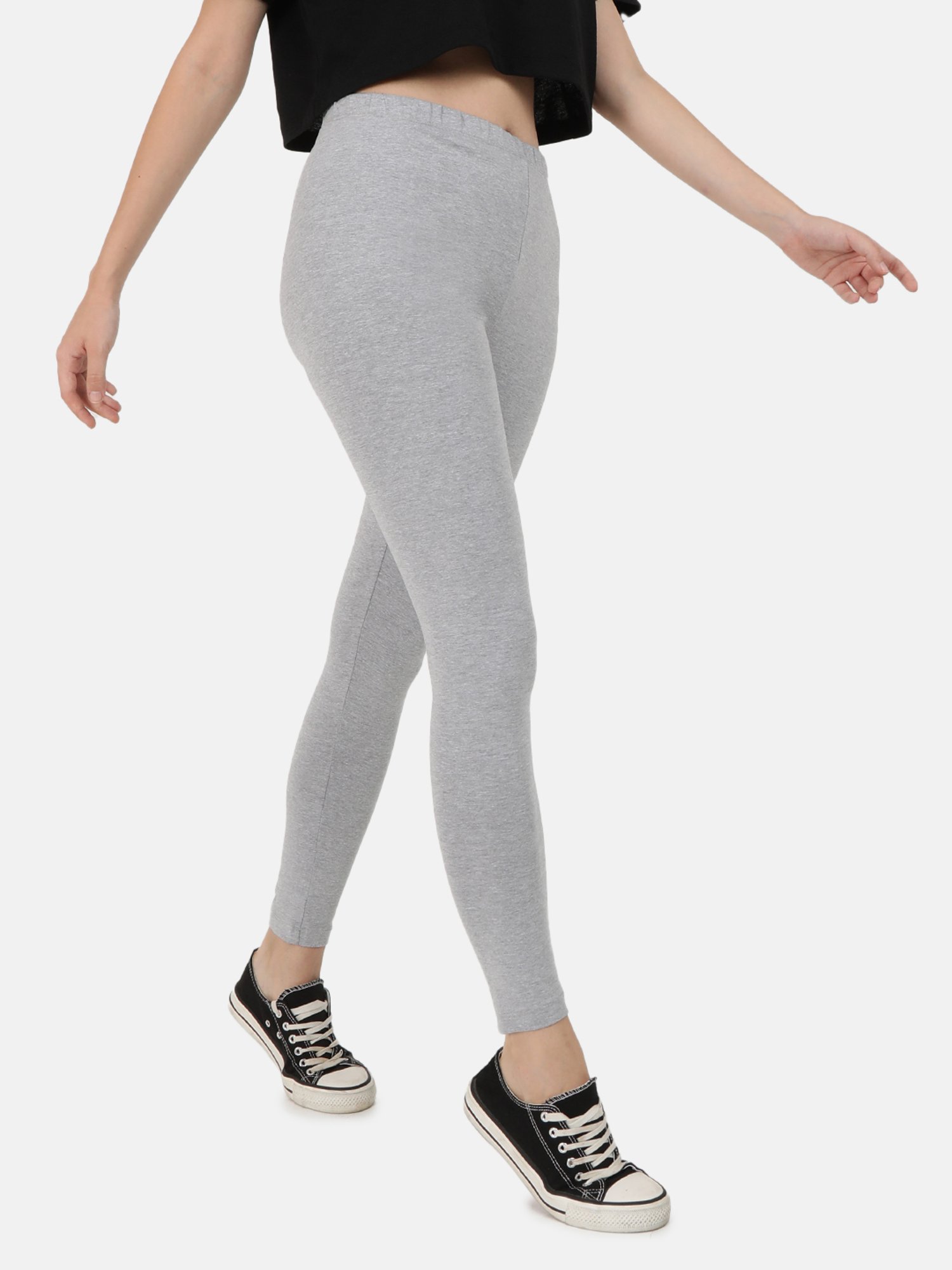 Bene Kleed White & Grey Cotton Slim Fit Leggings (Pack Of 2)