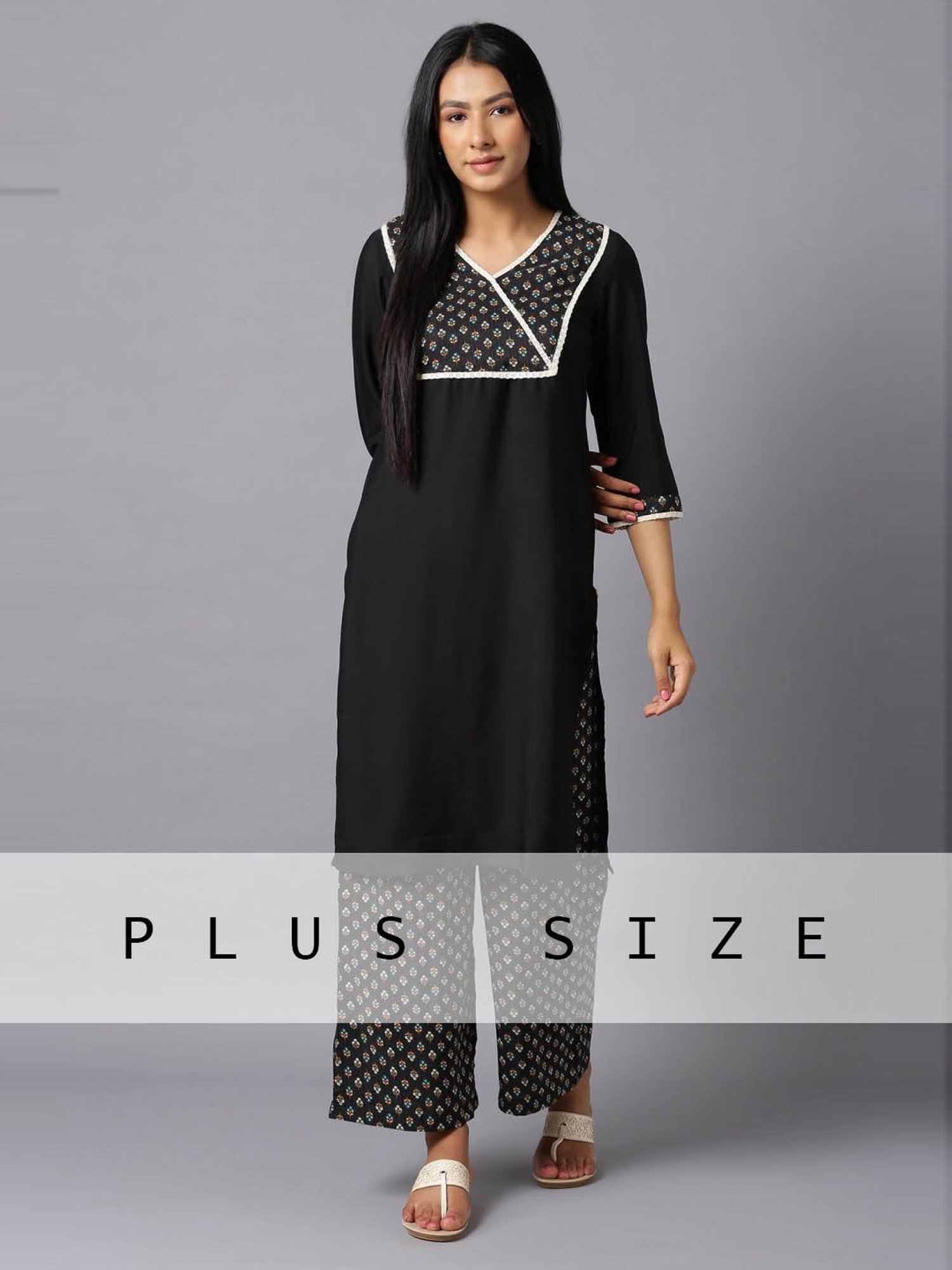Aurelia Black Floral Print Kurta Palazzo Set