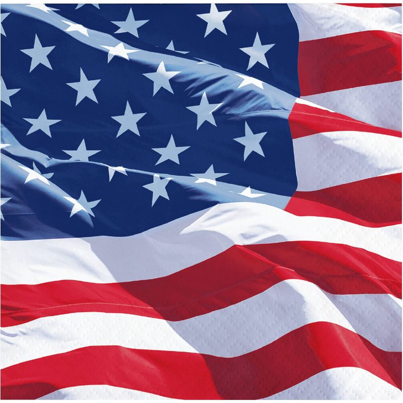 48ct Waving Flag Fourth of July Beverage Napkins