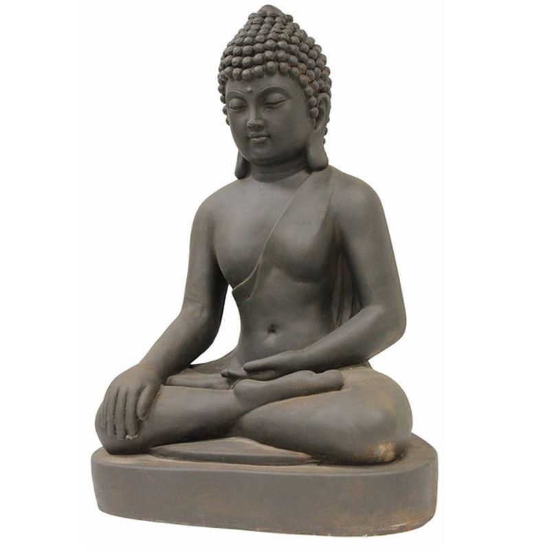 30" Polyresin Sitting Buddha in Lotus Pose Outdoor Zen Statue Antique Black Rust - Hi-Line Gift