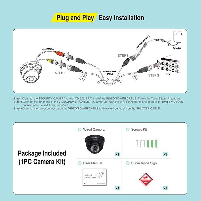 Full HD 1080P 20MP IndoorOutdoor Dome CameraFull Metal HousingNight Vision up to 65 Ft6PCS Infrared LED with IR CutSuitable for TVI and Hybrid Security Camera System and DVRBlack