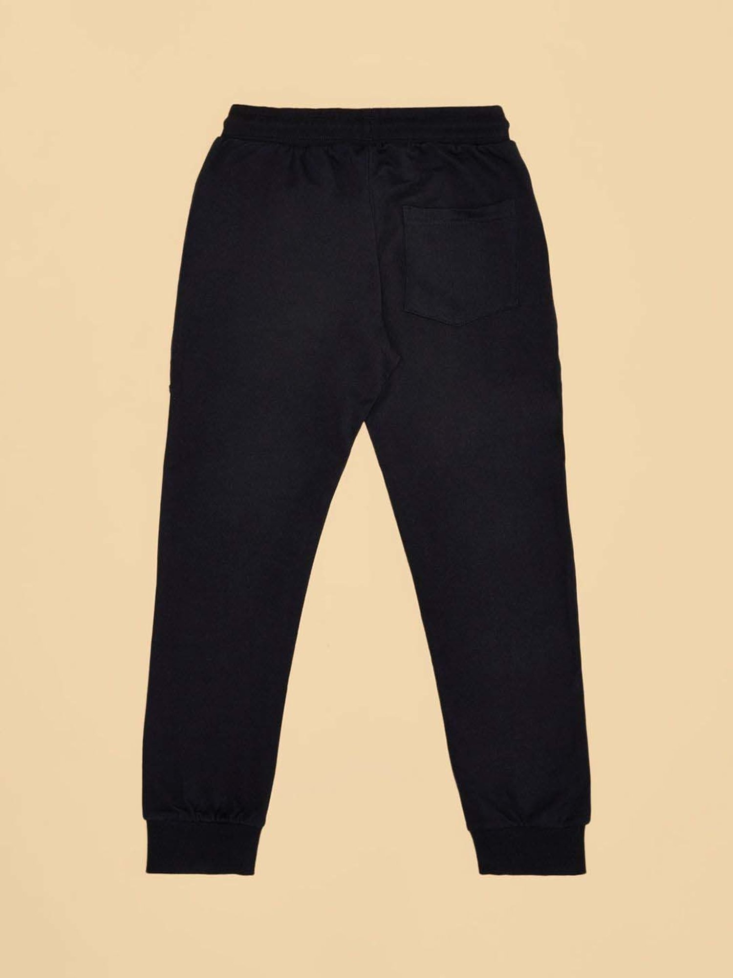 Pantaloons Junior Boys Jet Black Cotton Solid Track Bottoms & Joggers