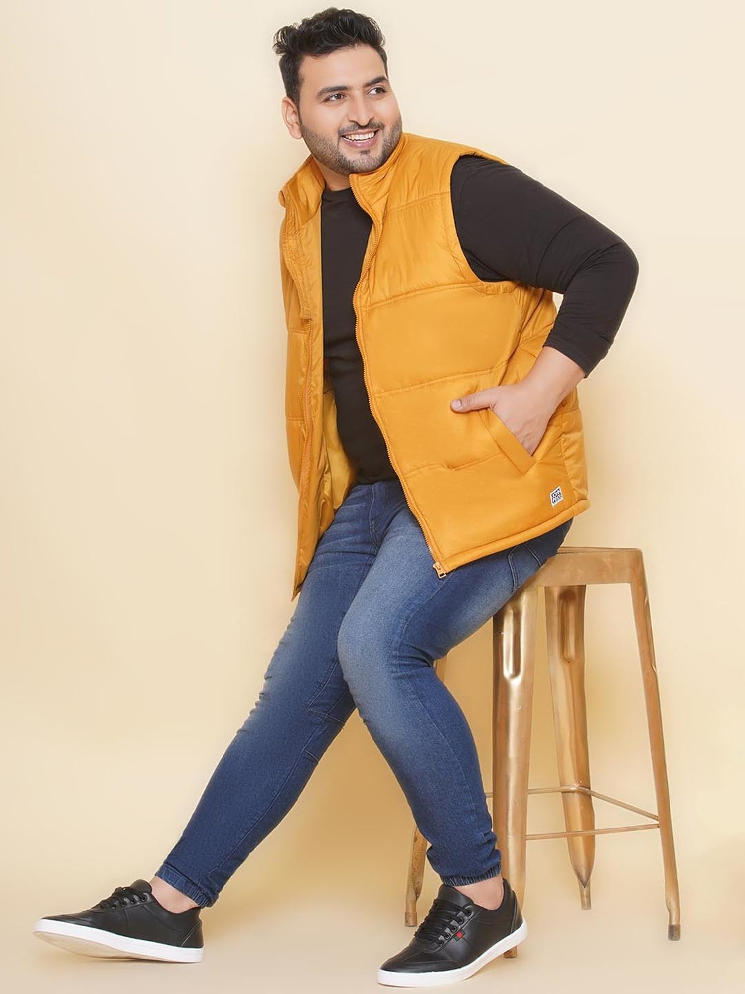 John Pride Mustard Regular Fit Plus Size Padded Jacket