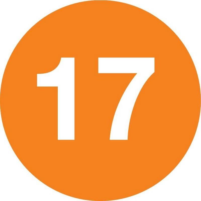 1" Diameter number 17 circle labels (500 per Roll)