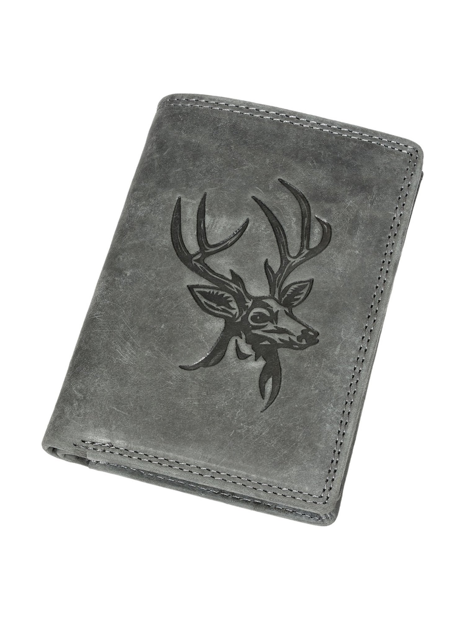 SASSORA ARLO Grey Leather Textured Bi-Fold Wallet