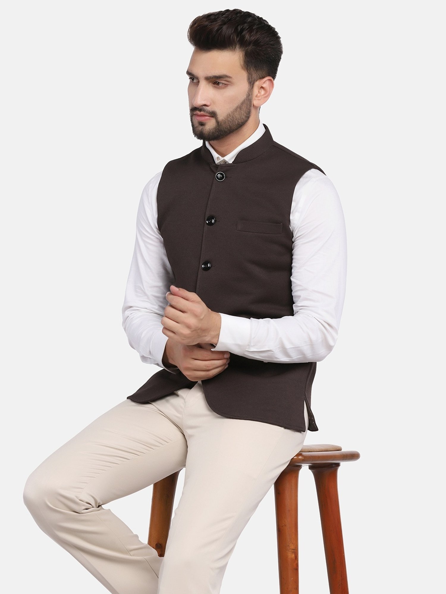 TAHVO Brown  Slim Fit Nehru Jacket