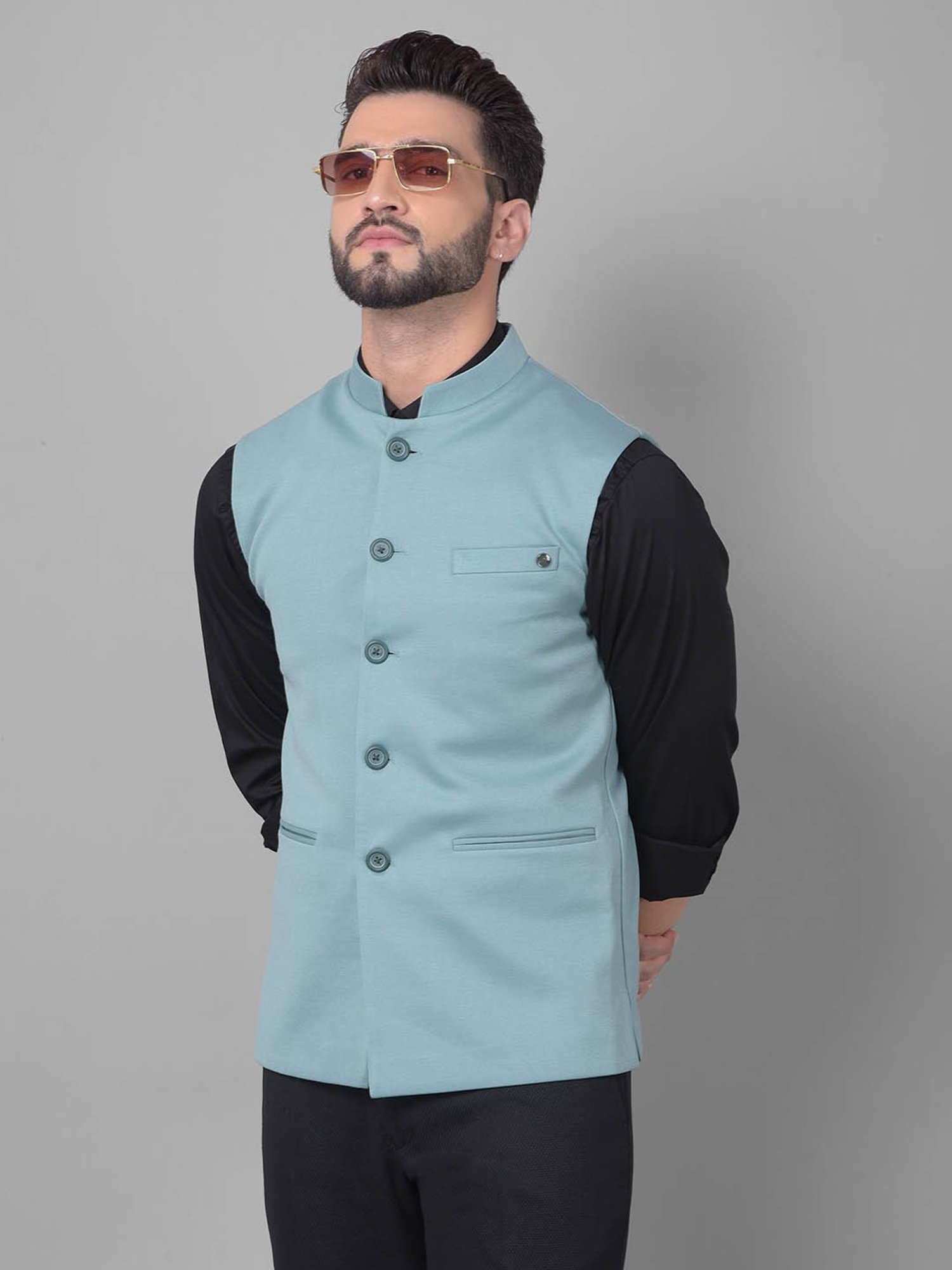 Crimsoune Club Mint Green Slim Fit Nehru Jacket