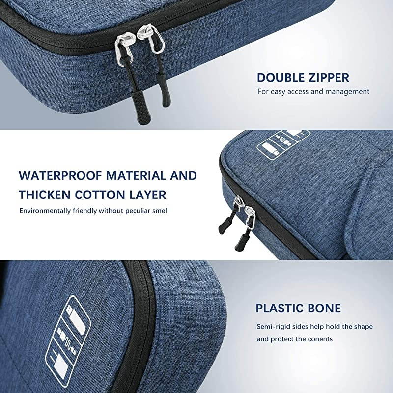 Electronics Bag,  Electronic Accessories Travel Cable Organizer Waterproof Cord Storage Bag for Cables, iPad (Up to 11''),Power Bank, USB Flash Drive and More-(All Black)