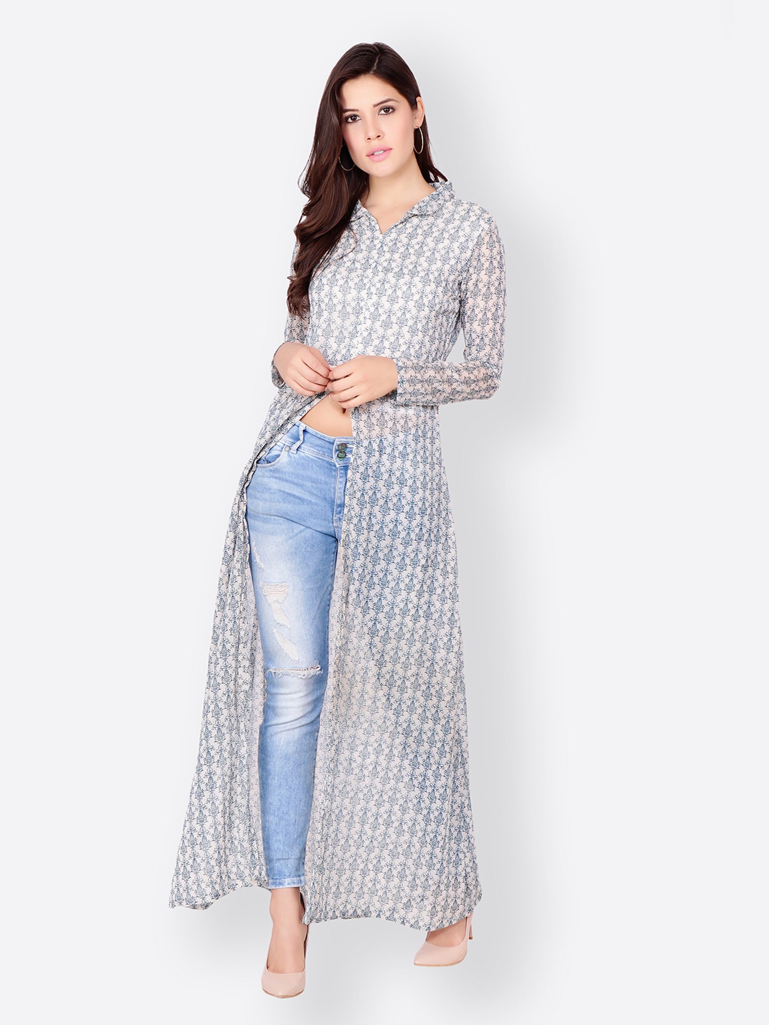 Scorpius White & Blue Printed Long Top