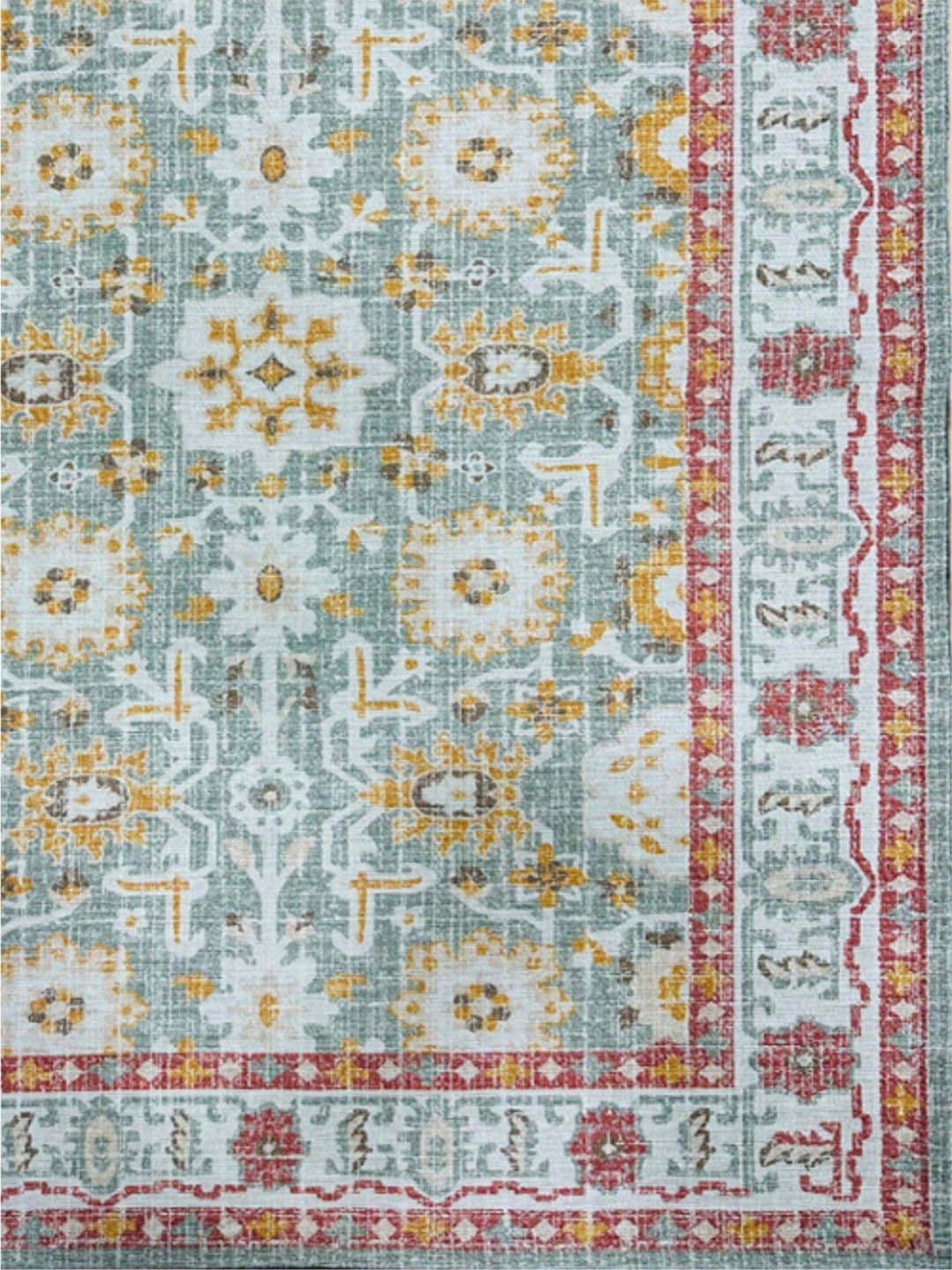 Urban Space Green Chenille Ethnic Motifs Anti-Skid Carpet