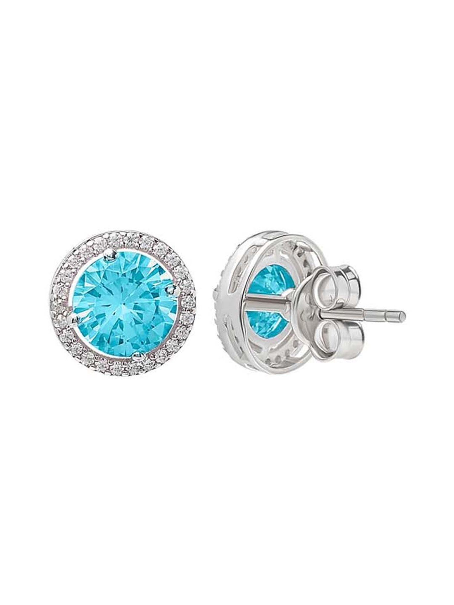 Silberry 925 Sterling Silver Blue Eternity 6mm Round Stud Earrings for Women