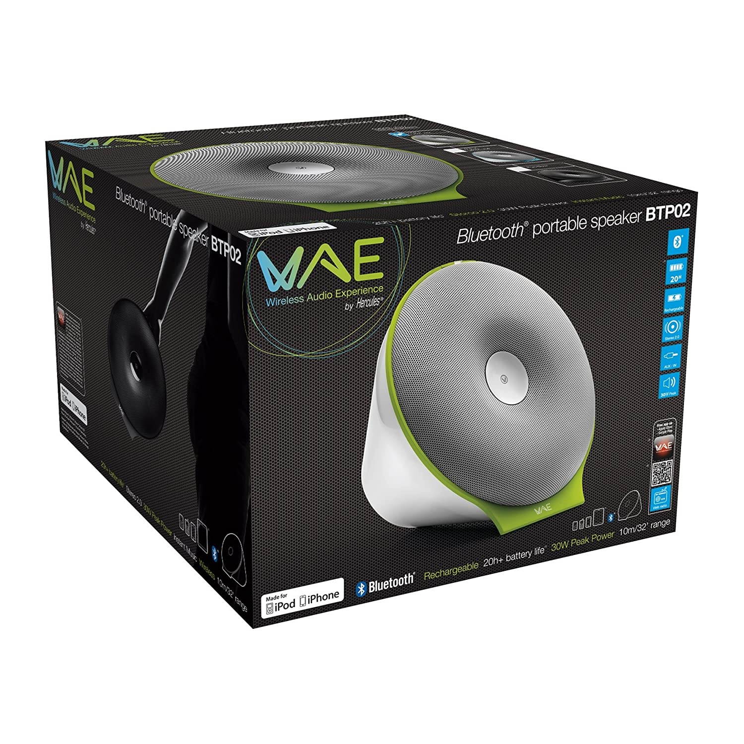 Hercules Portable Bluetooth Speaker - Packaging - White/Tonic Green