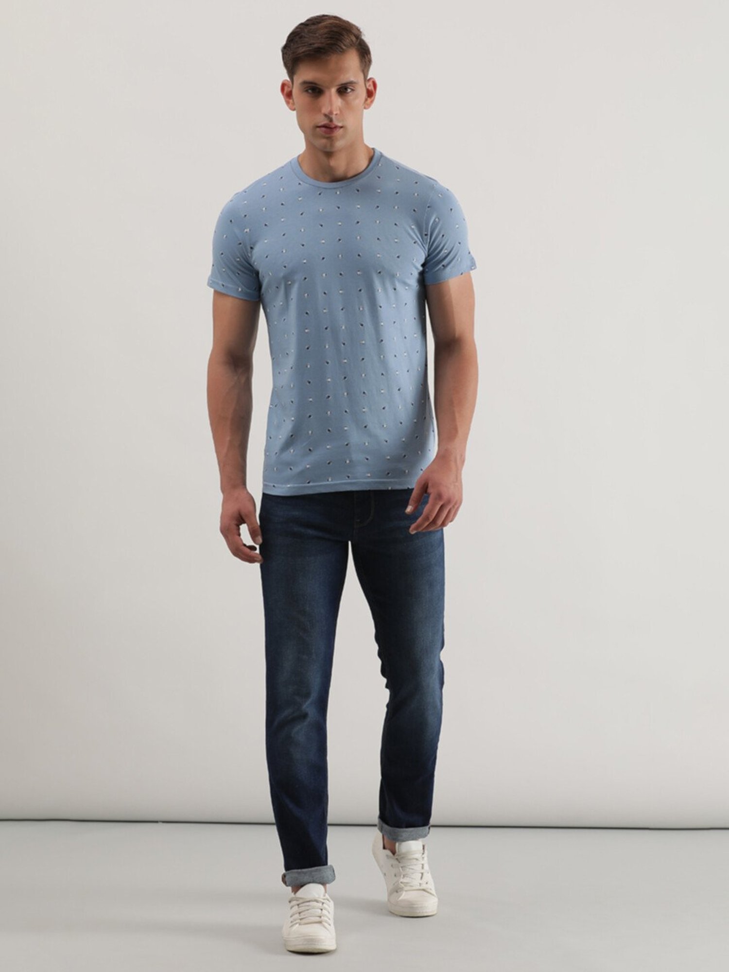 Lee Sky Blue Slim Fit Printed Crew T-Shirt