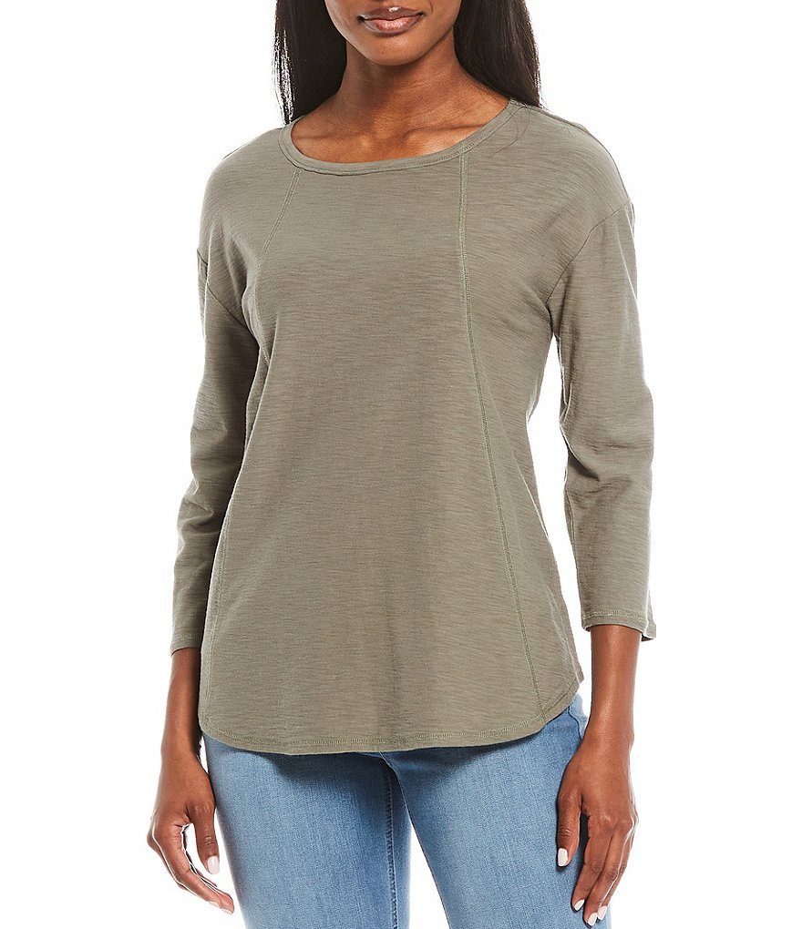 Westbound 3/4 Sleeve Seam Solid Cotton Blend Tee