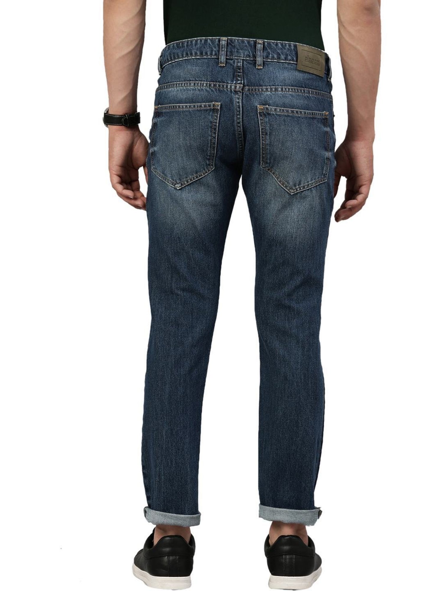CINOCCI Blue Cotton Slim Fit Distressed Jeans
