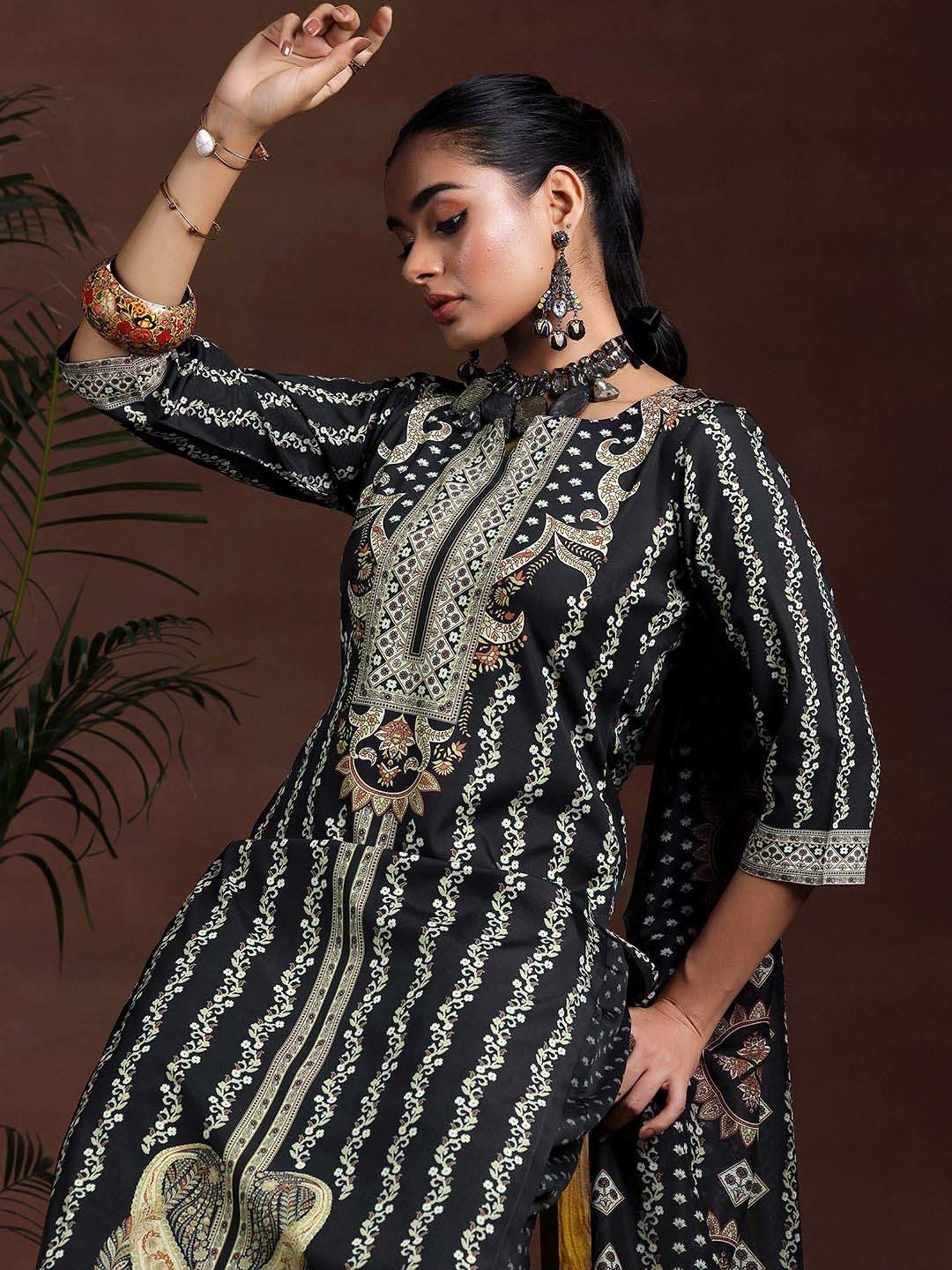 Libas Black Printed Kurta Pant Set With Dupatta