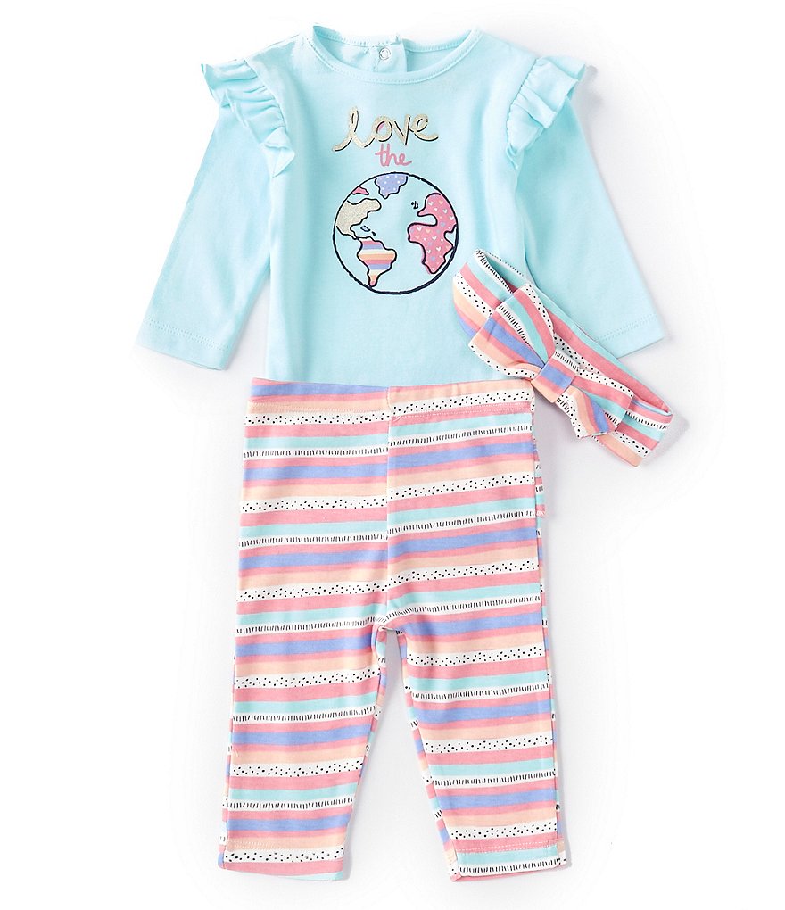 Little Me Baby Girls 3-12 Months Long-Sleeve Earth Bodysuit & Striped Leggings Set