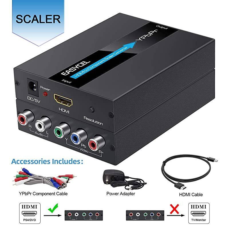 HDMI to Component Converter with HDMI and Component Cables, 1080P Aluminum HDMI to RGB Converter, HDMI to YPbPr 5RCA Converter with Scaler Function
