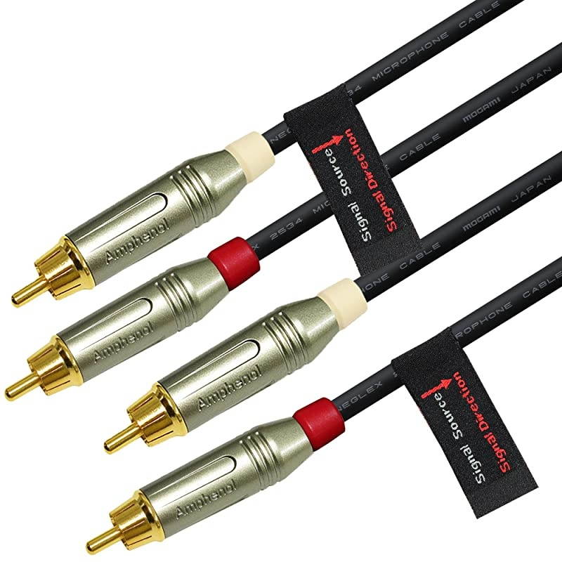 15 Foot Directional Quad HighDefinition Audio Interconnect Cable Pair Custom Made by  Using Mogami 2534 Wire and Amphenol ACPR DieCast Gold Plated RCA Connectors