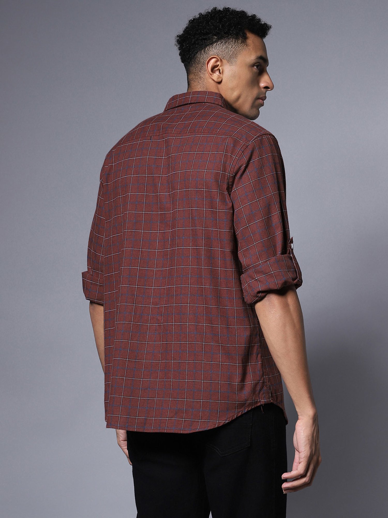 High Star Dark Maroon Relaxed Fit Check Cotton Shirt