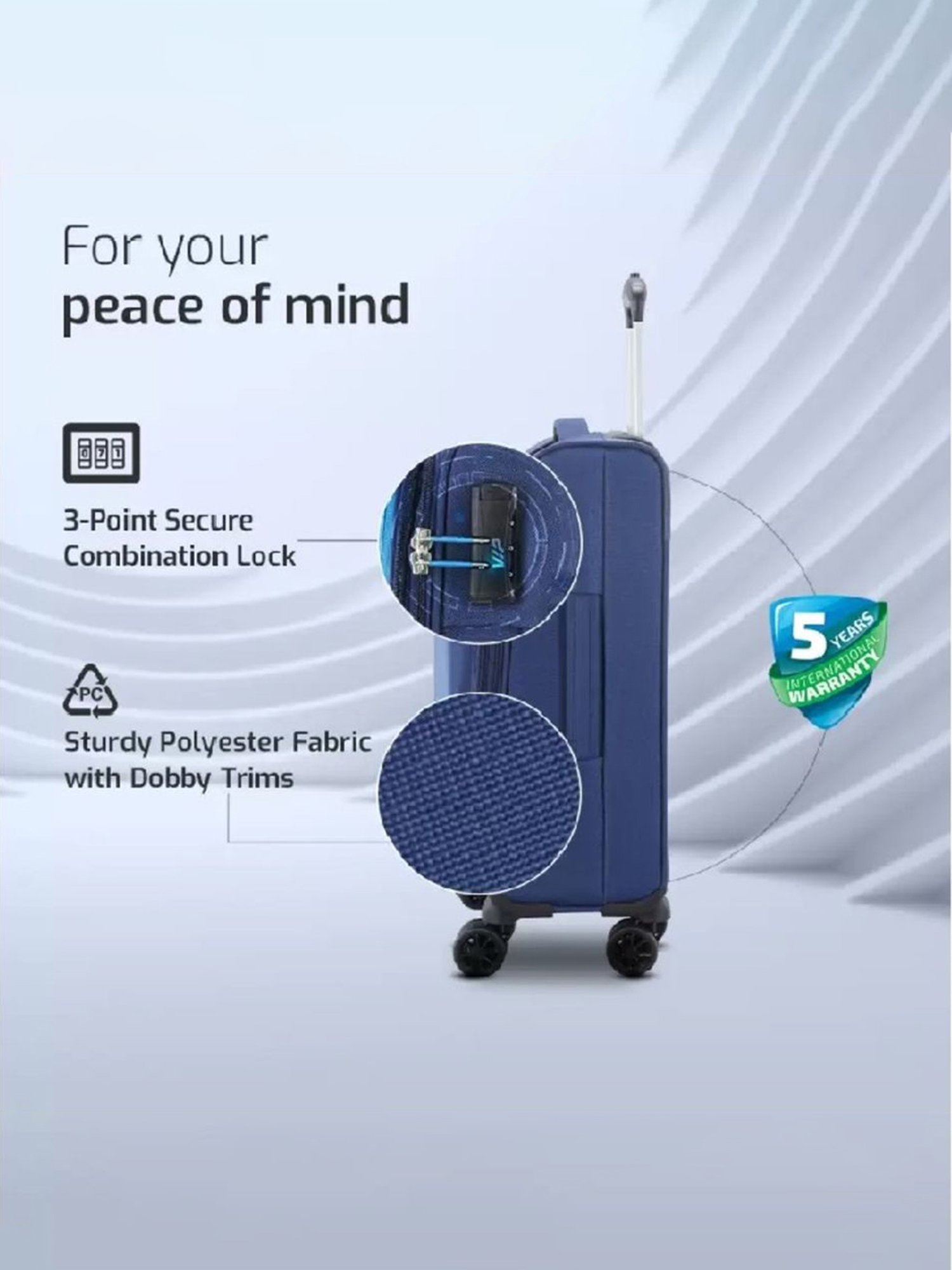 VIP Suprema Blue Solid Soft Cabin Trolley Bag - 24 cm