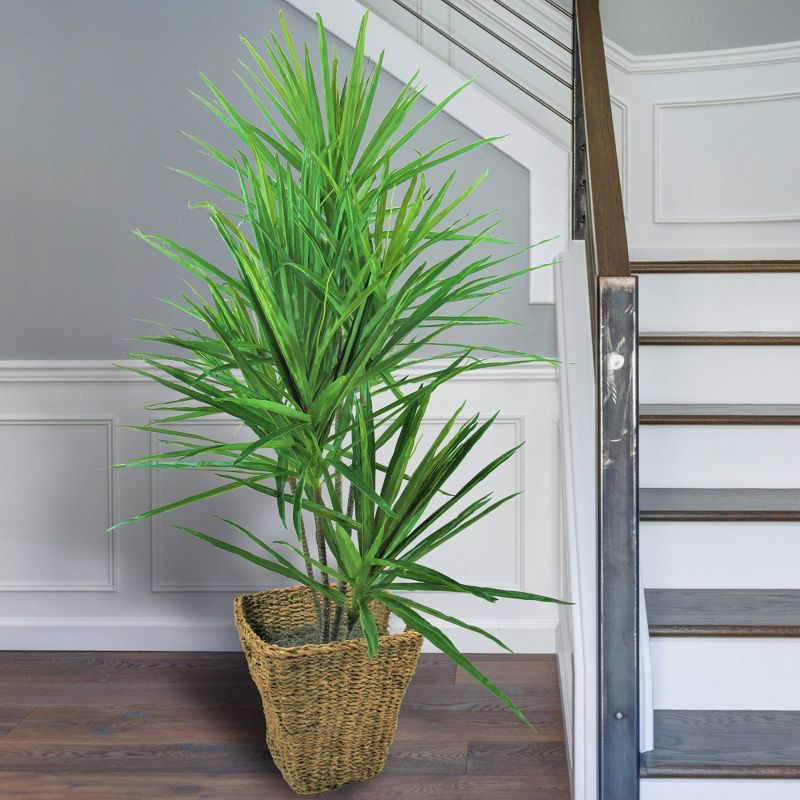 5.6' Artificial Dracaena Tree in Square Basket with Handles - LCG Florals
