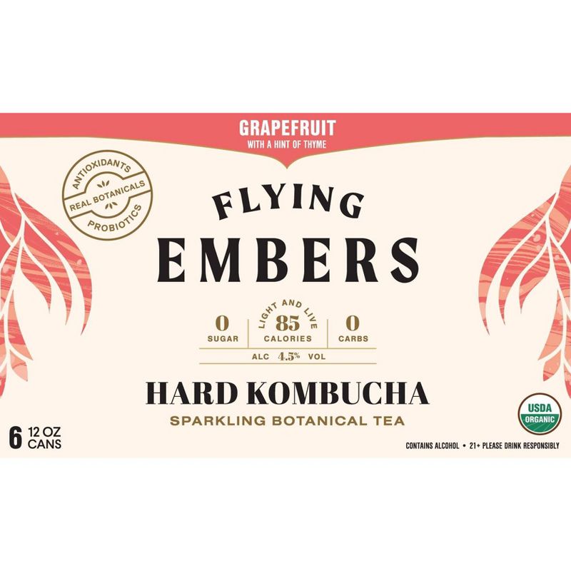 Flying Embers Grapefruit Hard Kombucha - 6pk/12 fl oz Cans