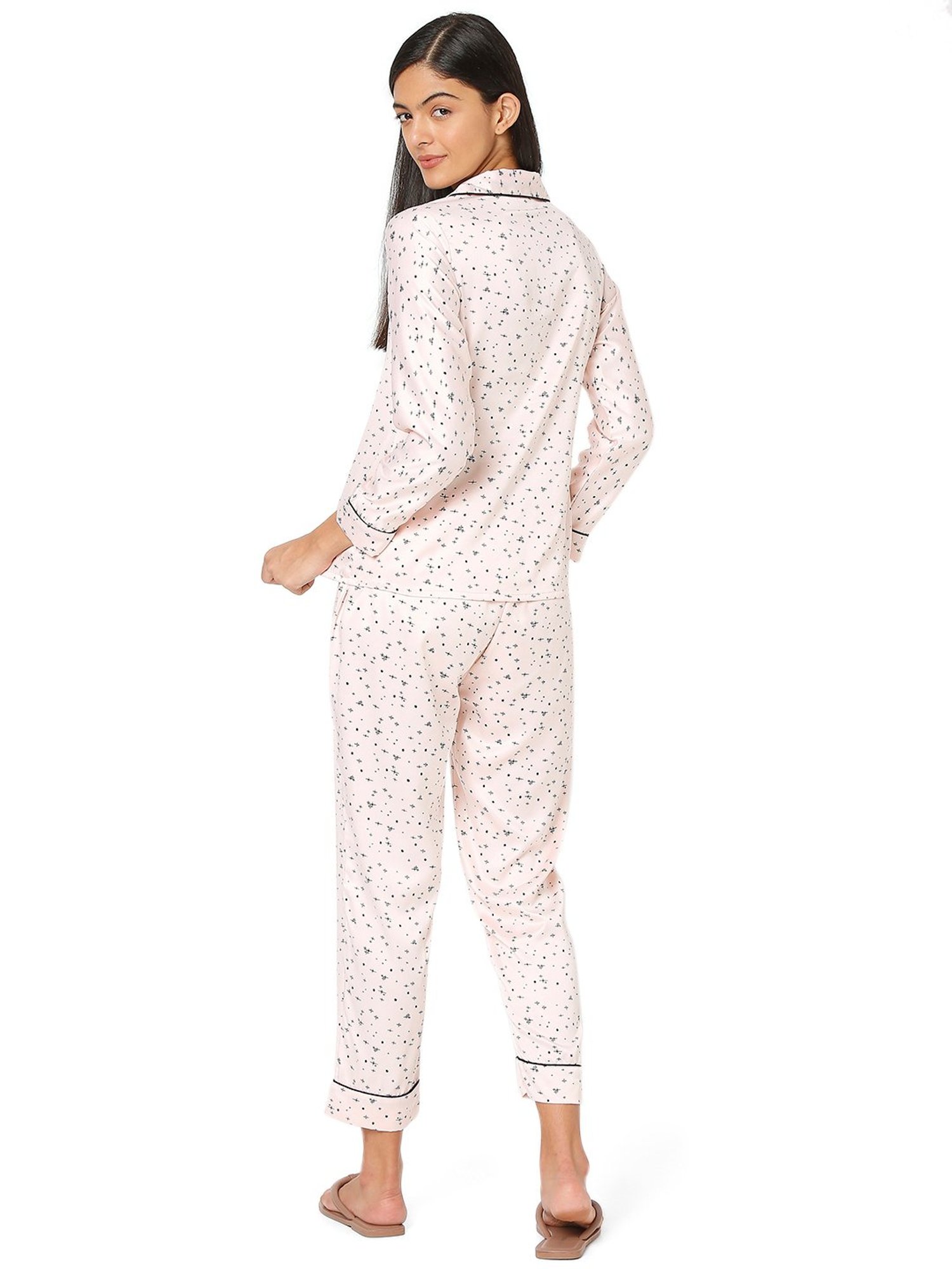 Smarty Pants Pink Satin Print Shirt With Pyjamas