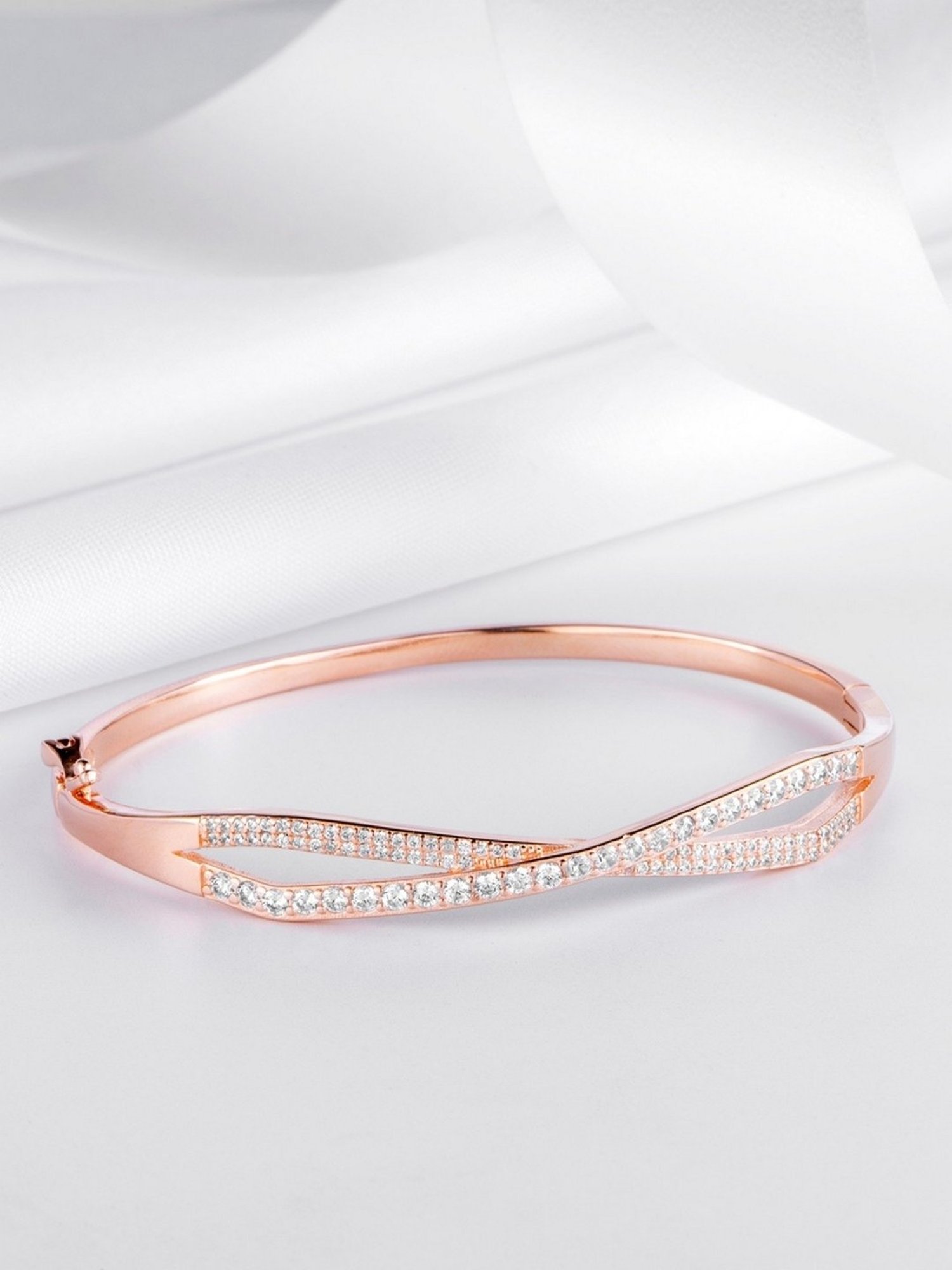 Zavya Infinity CZ Rose Gold-Plated 92.5 Sterling Silver Kada Bracelet