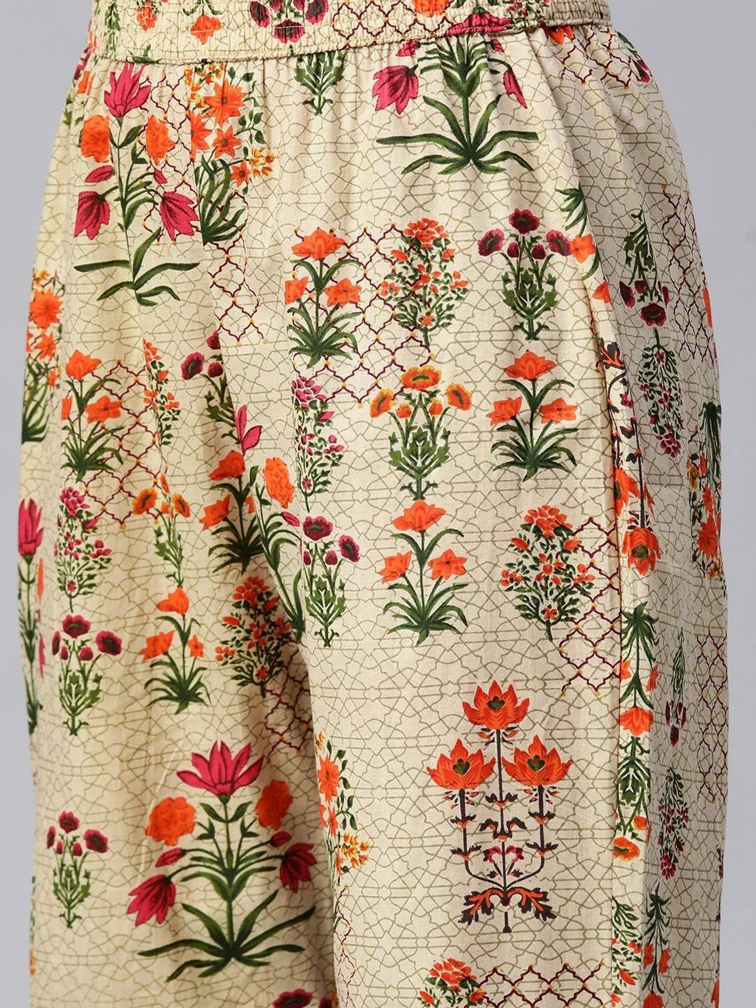 READIPRINT FASHIONS Beige Cotton Floral Print Tunic Pant Set