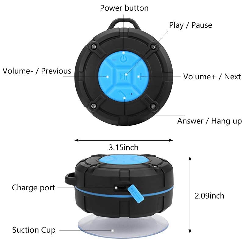 IPX7 Shower Speaker Bluetooth Waterproof 8H Playtime,  Portable Wireless Outdoor Speaker with Suction Cup & Carabiner-Bass HD Sound-Built in Mic- Bluetooth Speaker For Bathroom,Pool,Beach,Cycling